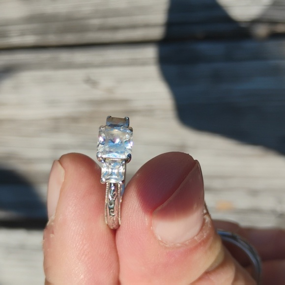 Tacori Set Of  Sterling 925 Silver Trio Princess CZ Ring And Matching Band Sz 7 - Picture 13 of 16